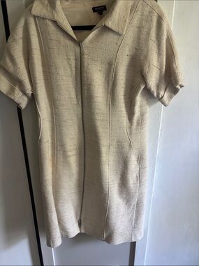 Worth Cream Textured Zip-Front Short Sleeve Dress